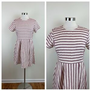 ETWO Red Cream Stripe Cotton Preppy Boho Dress Women Size Medium